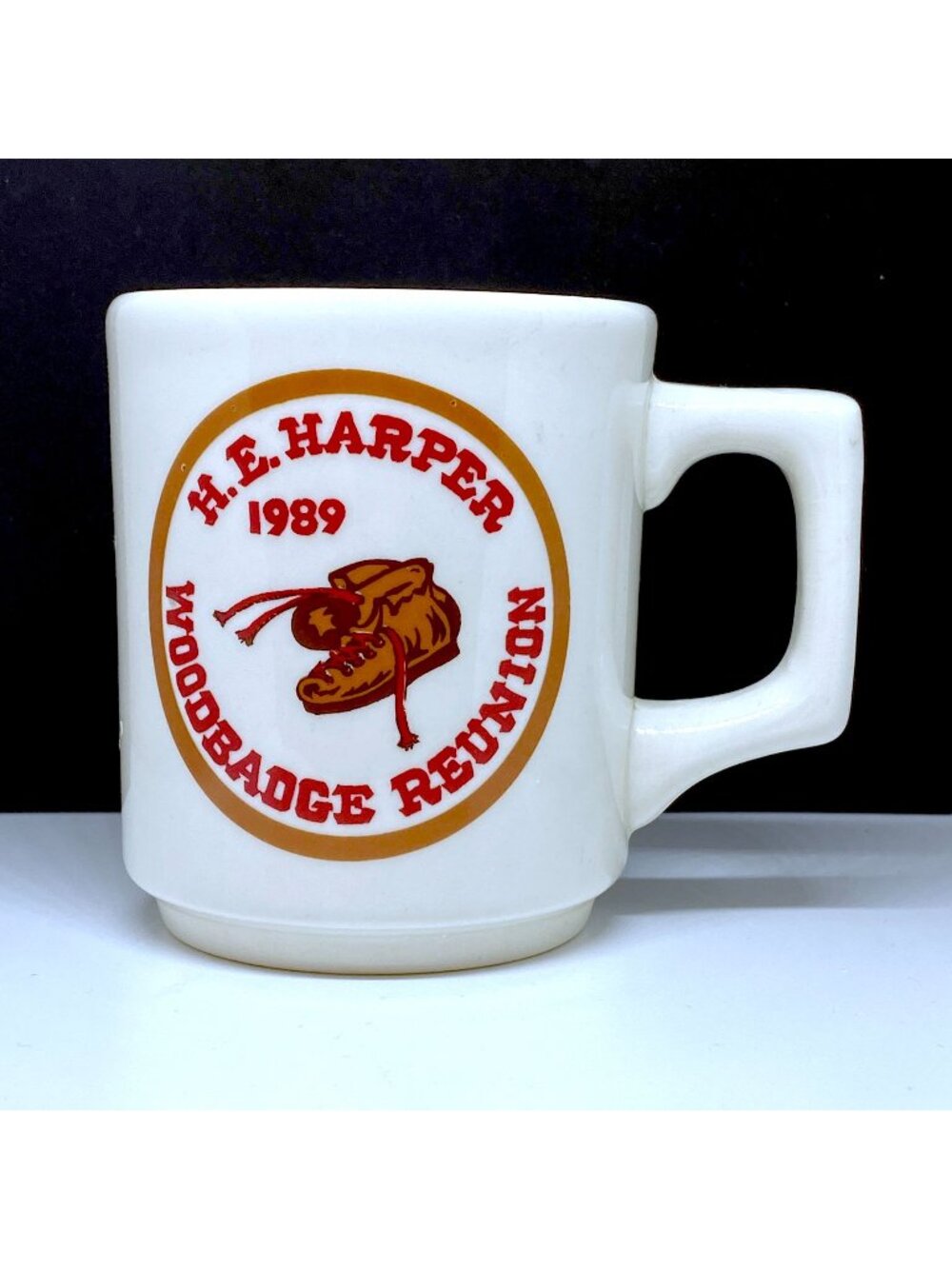 Boy Scouts Vintage Coffee Mug H. E. Harper Woodbridge Reunion 1989 Hiking Boots